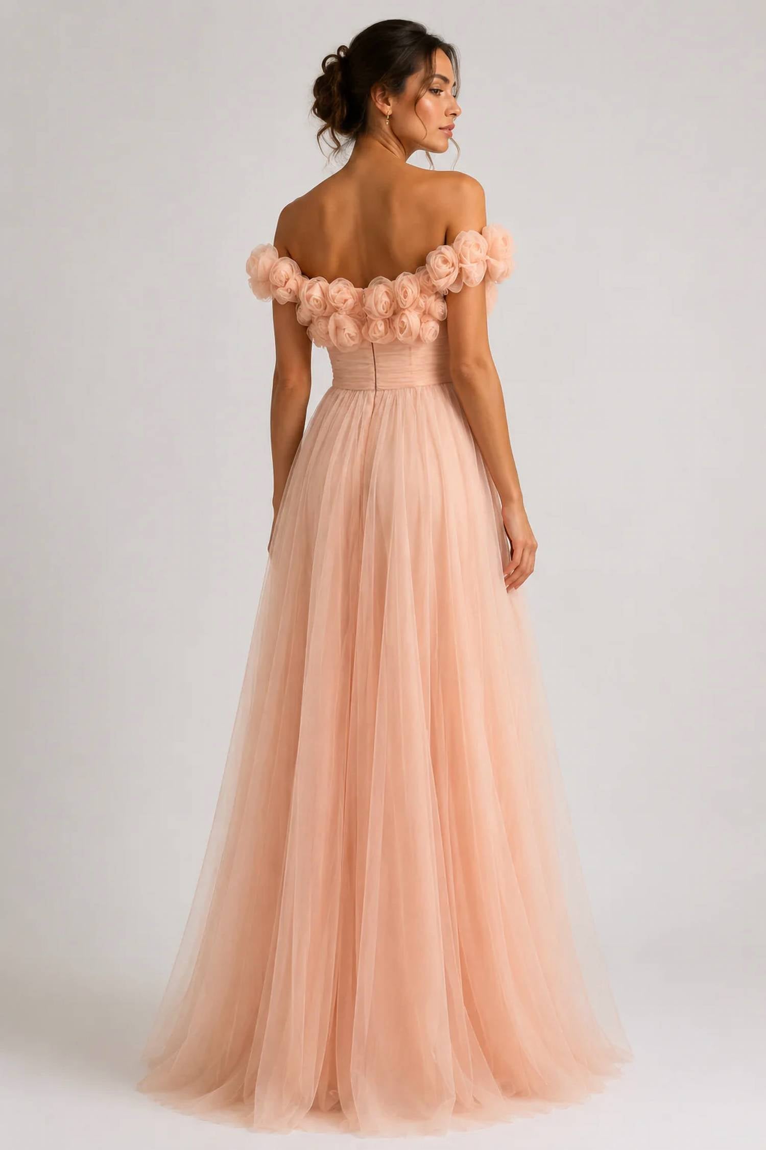Sherri Hill - Rosette Off Shoulder Tulle Ball Gown