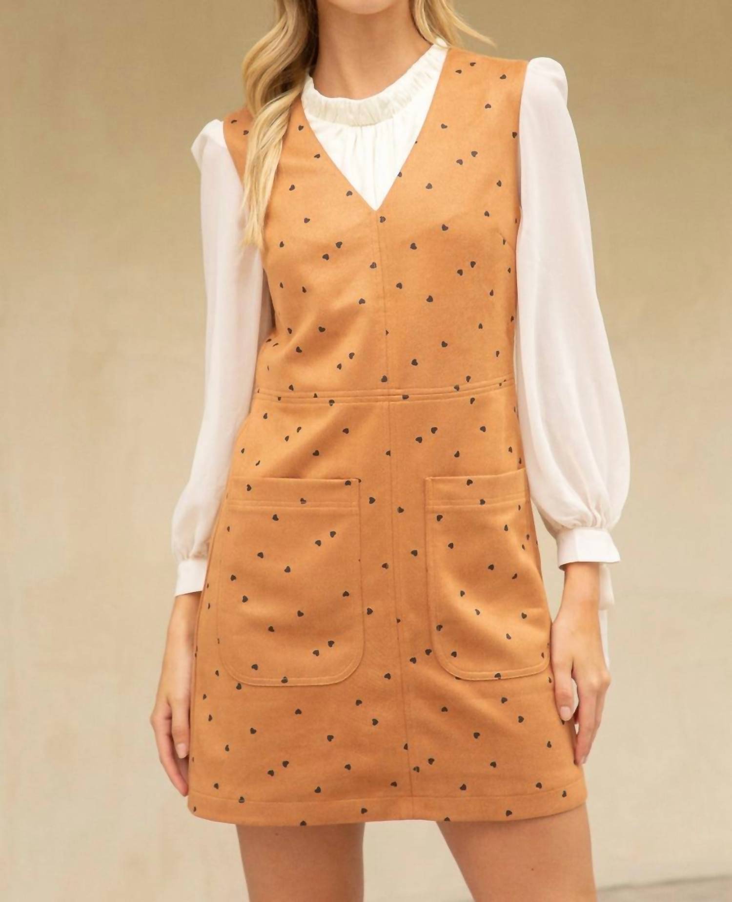 Voy - All Over Heart Pattern Suede Mini Dress