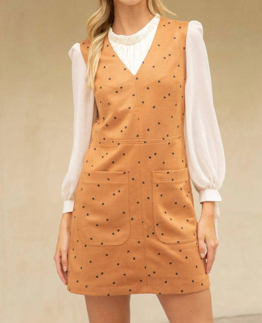Voy - All Over Heart Pattern Suede Mini Dress