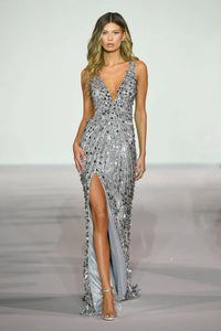 Sherri Hill - Sequins Gown With Deep V Neckline