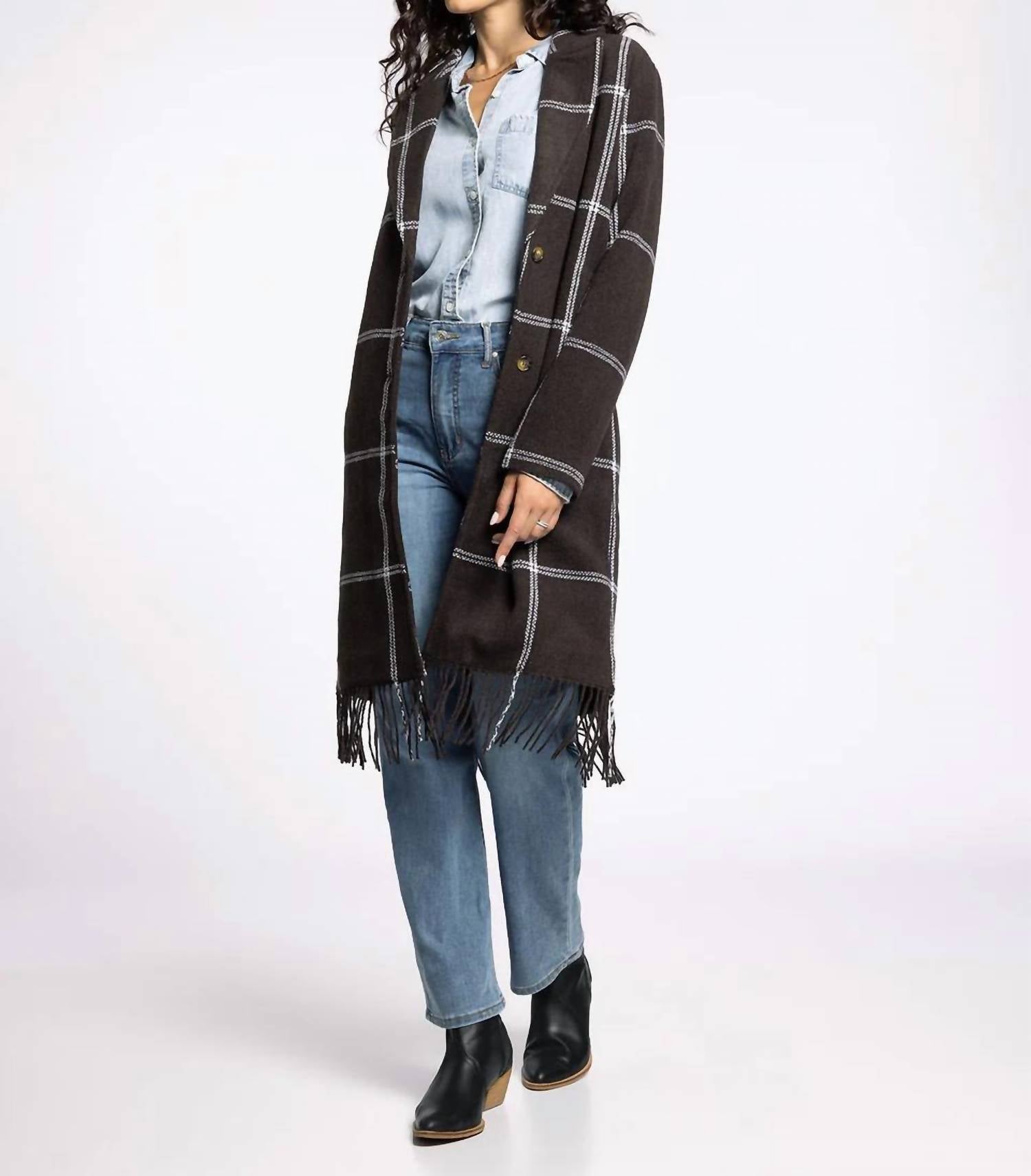 Thread & Supply Luciana Staple Coat in dark fudge plaid - women's jacket - alternate view