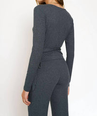 Mystree - Wrap Tie Front Long Sleeve Rib Top