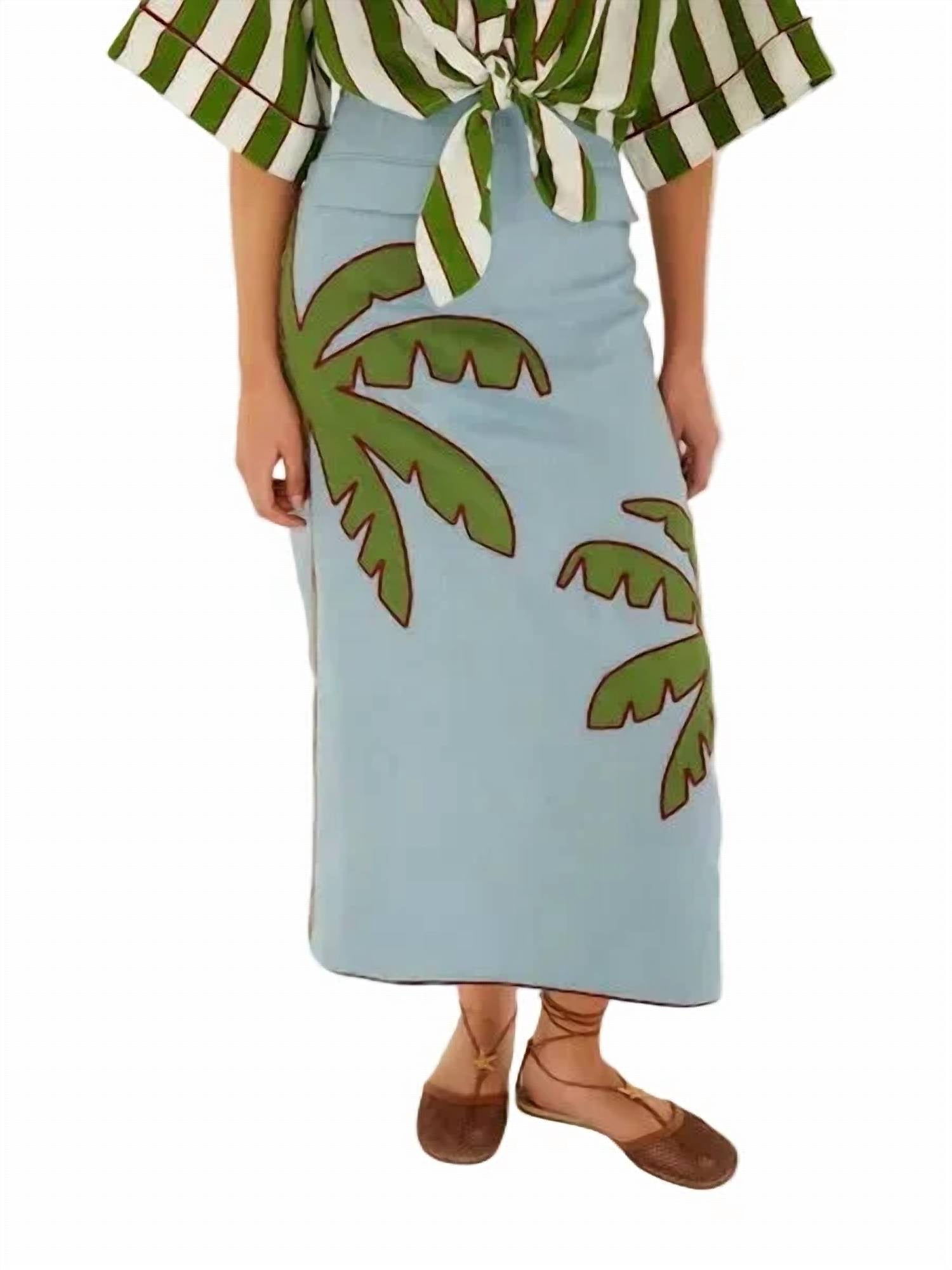Farm Rio - Embroidered Palm Tree Maxi Skirt