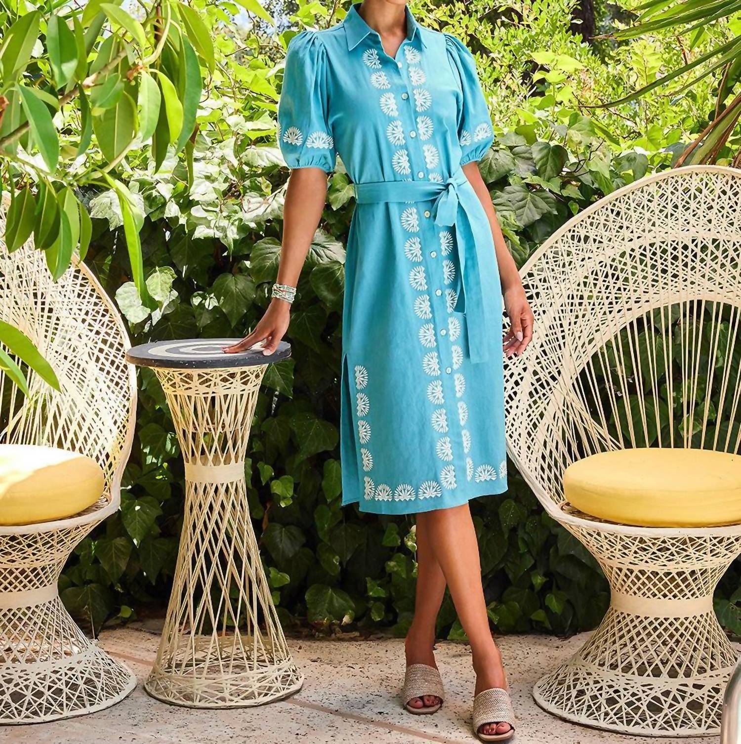 Karen Kane - Women's Puff Sleeve Embroidered Shirtdress