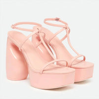 cult gaia Women's Platform Heel T-straps Sandals in chiara pink - women's sandal