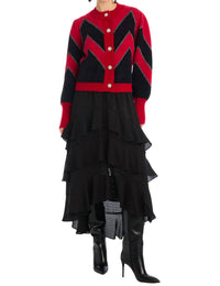ALLISON NEW YORK Fuzzy Chevron Cardigan in red black - women's cardigan - view 5