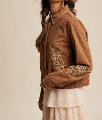 Listicle Caspia Embroidered Western Shirt in brown - women's blouse - view 7