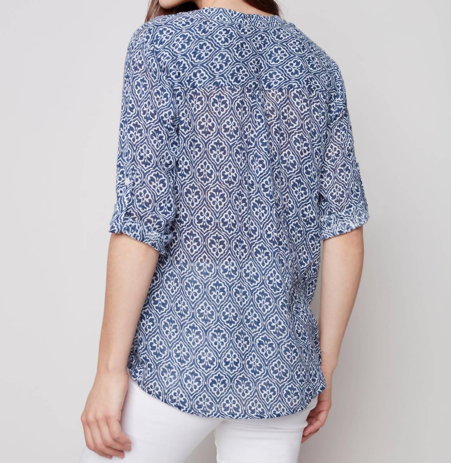 Charlie B - Henley Roll Up Sleeve Blouse