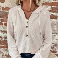 Lily Clothing Waffle Button-up Hoodie Pullover in apricot - women's top