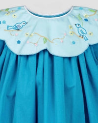 THE PROPER PEONY Girl's Birdie Dress in teal - kids' dress - detail view