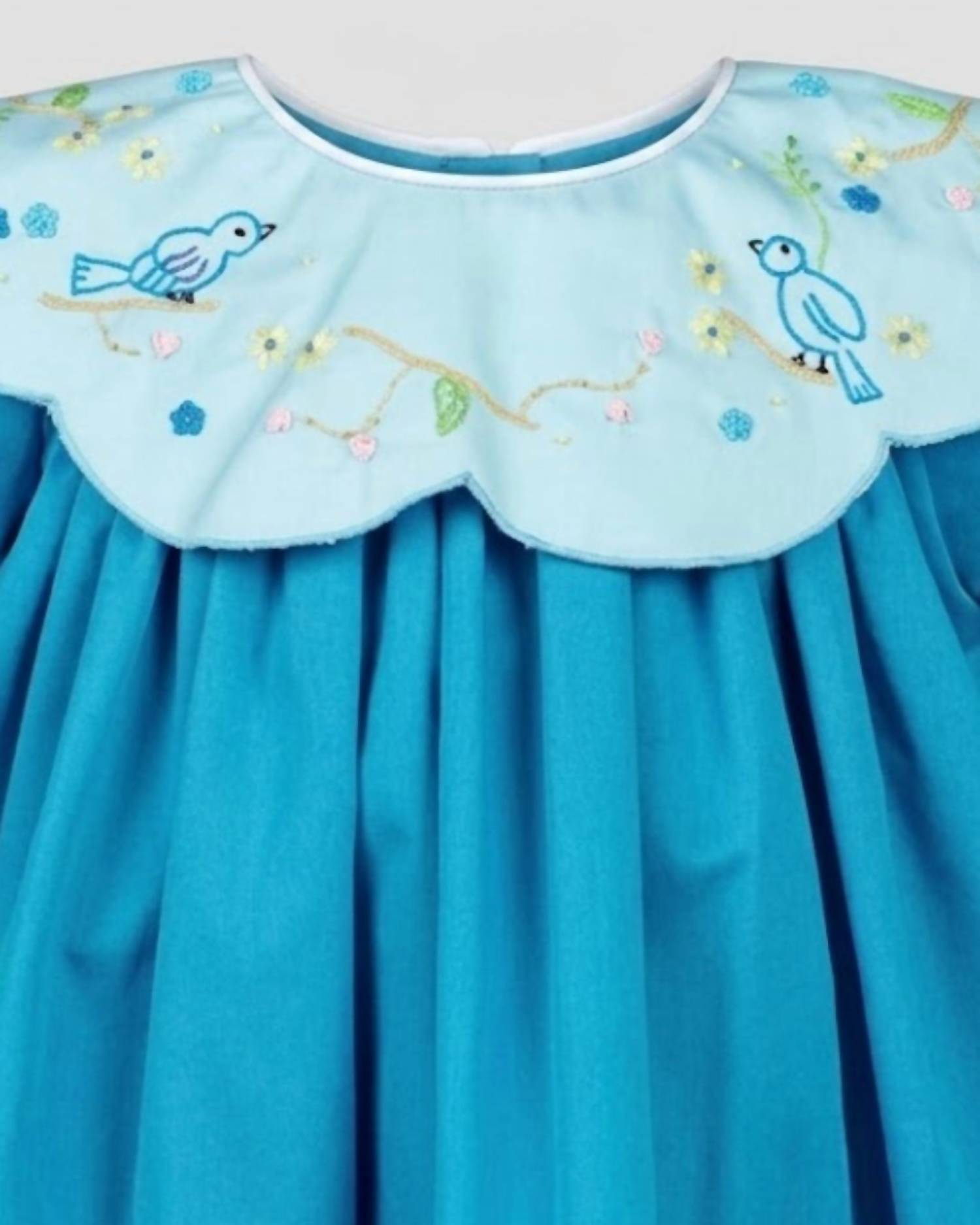 THE PROPER PEONY Girl's Birdie Dress in teal - kids' dress - detail view
