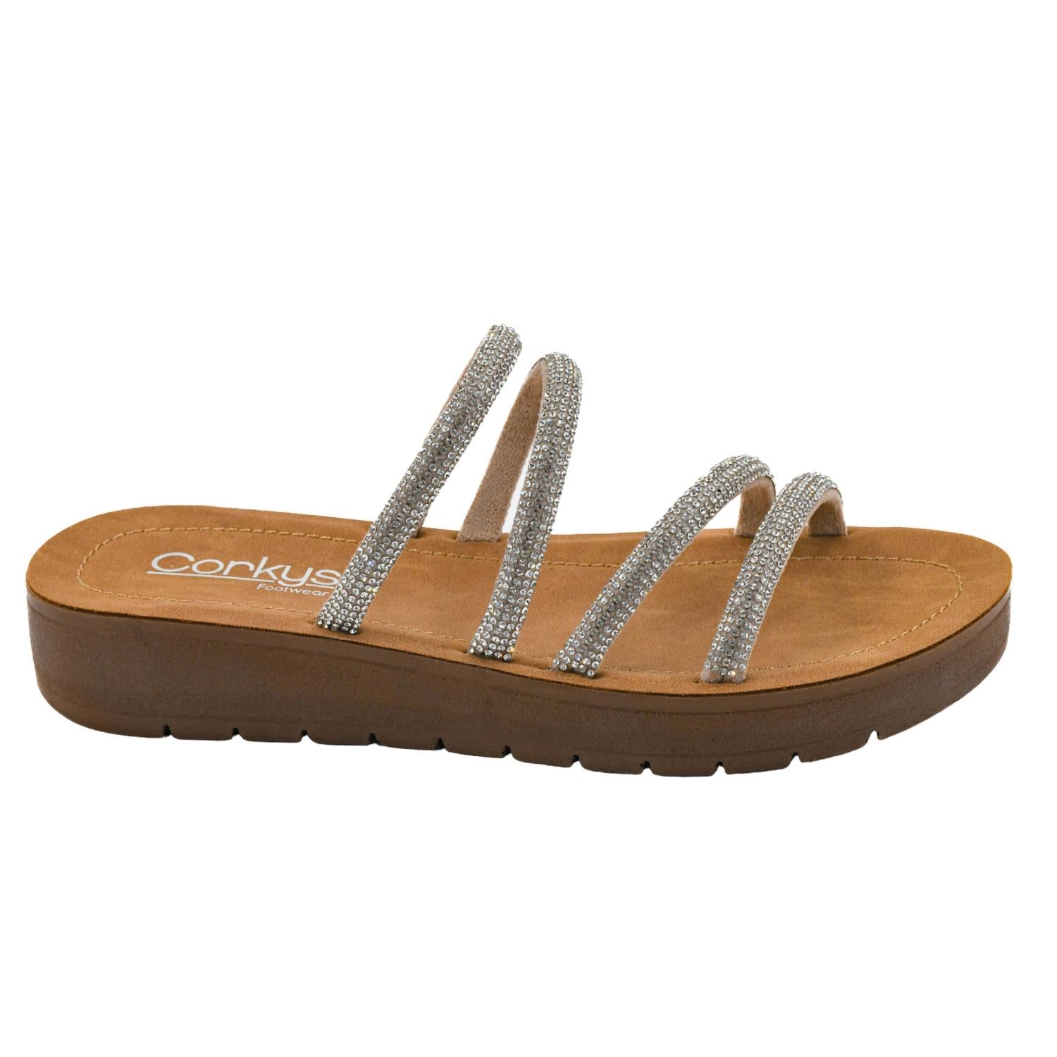 Corkys Footwear Women's Rhinestone Slide Sandals in brown - women's sandal