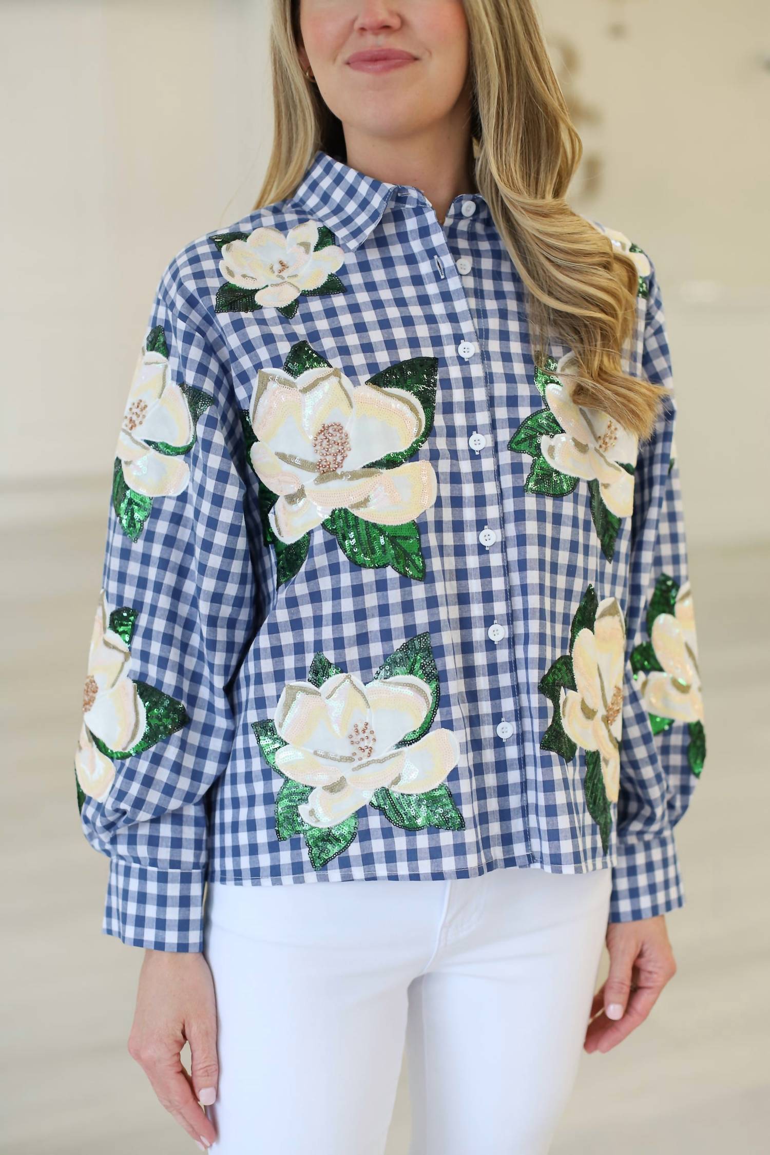 Queen Of Sparkles - Magnolia Button Up Top