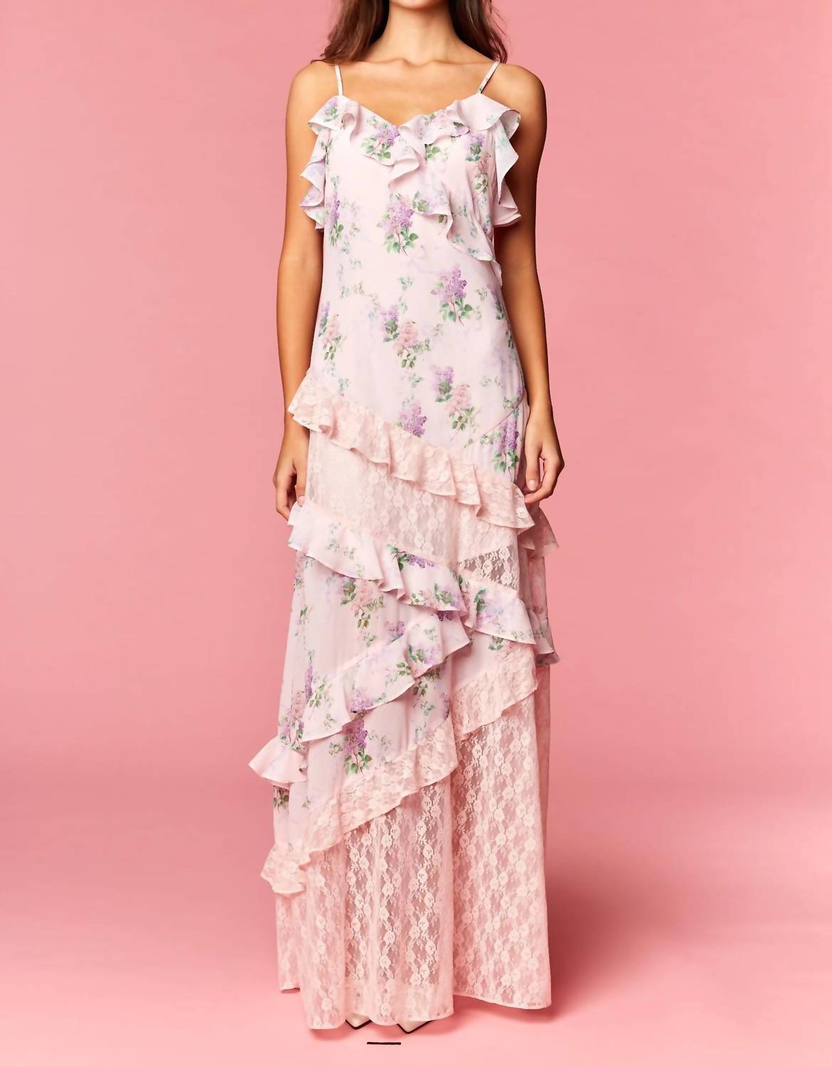 Rawyalty - Floral Lace Ruffle Maxi Dress