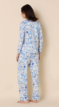 THE cat's PAJAMAS Soiree Pima Knit Pajama Set in blue - women's sleepwear - detail view