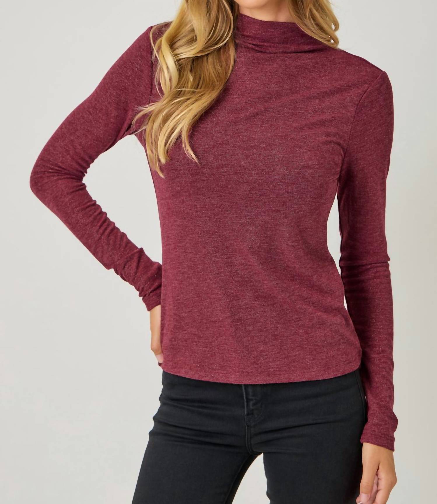 Mystree - Knit Mock Neck Long Sleeve Top