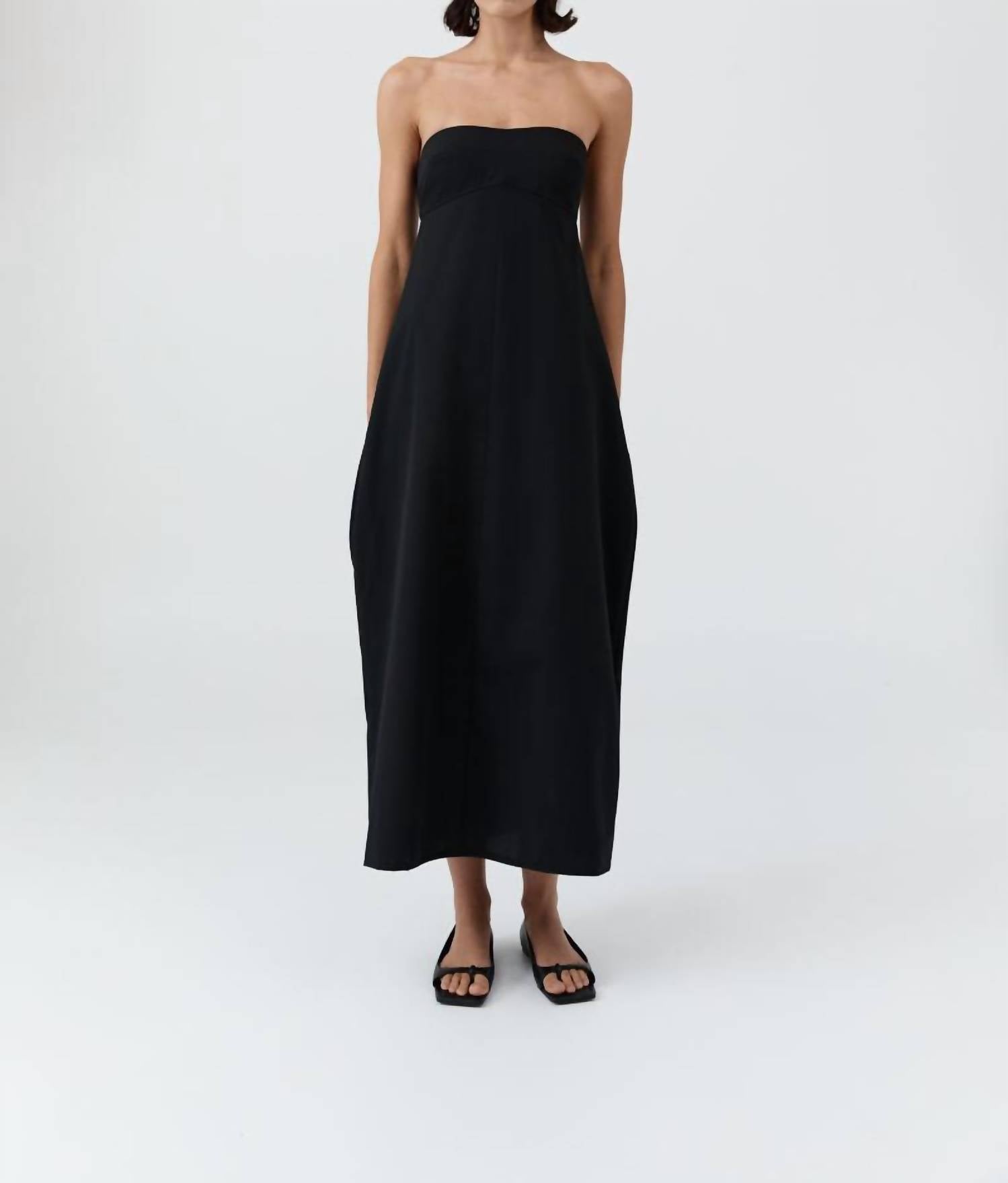 St. Agni Wool Strapless Cocoon Dress in black - women's dress