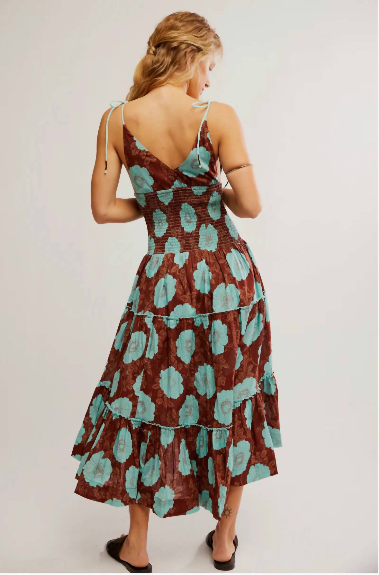 Free People Adriel Midi Dress in nutmeg combo - women's dress - detail view