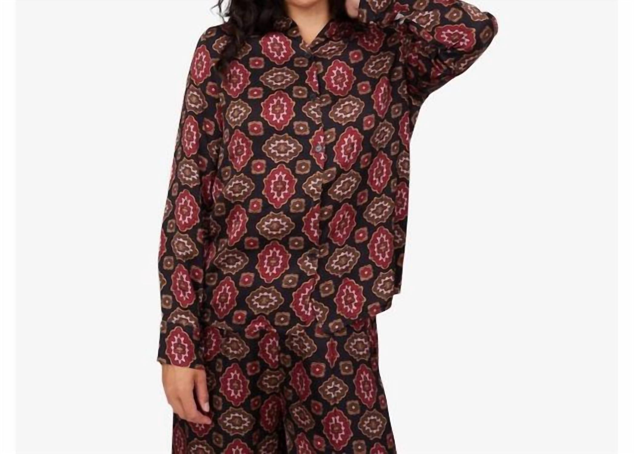 M Made In Italy - Printed V-neck Button Down Shirt