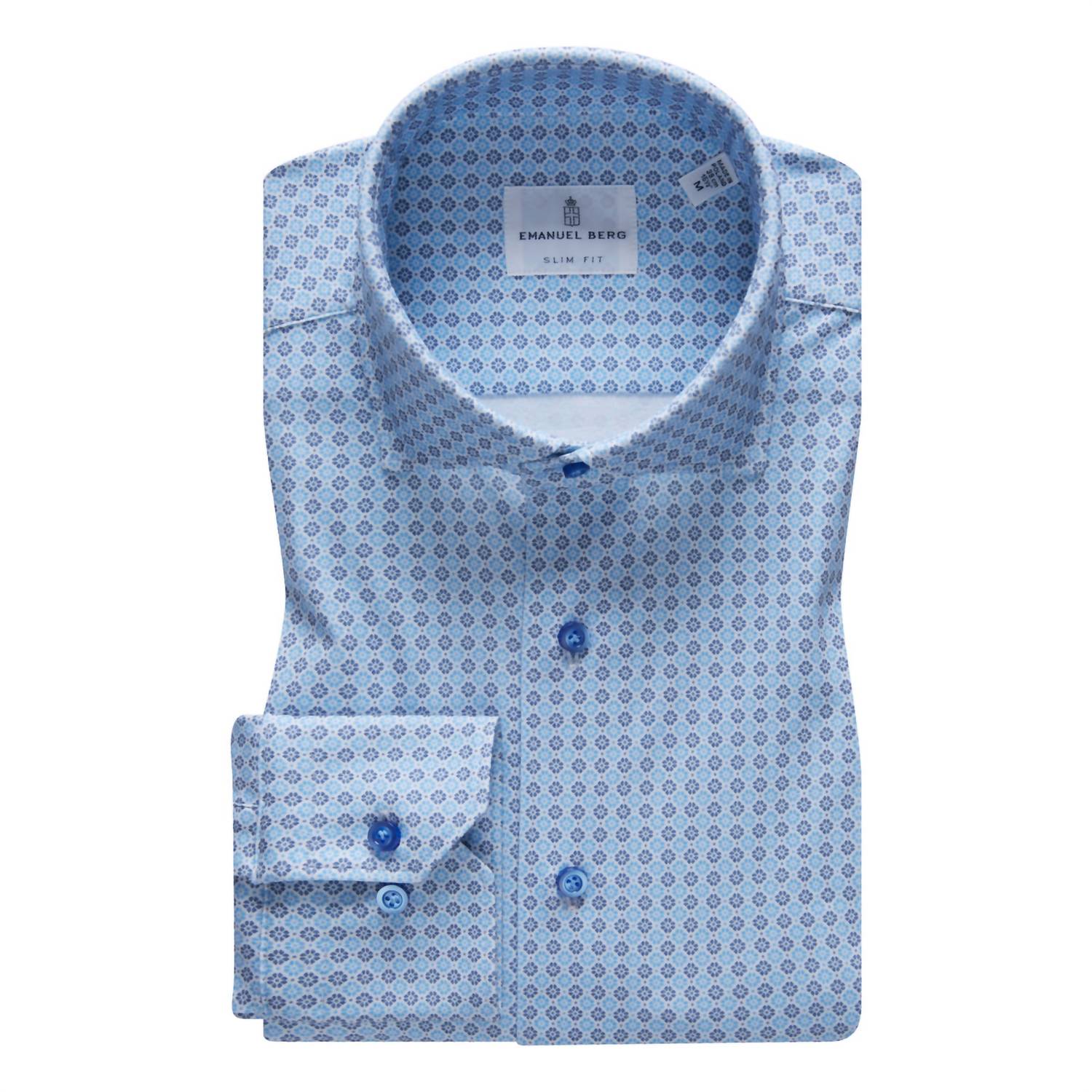 Emanuel Berg Men's Albini 4-flex Stretch Sport Shirt in blue - men's shirt