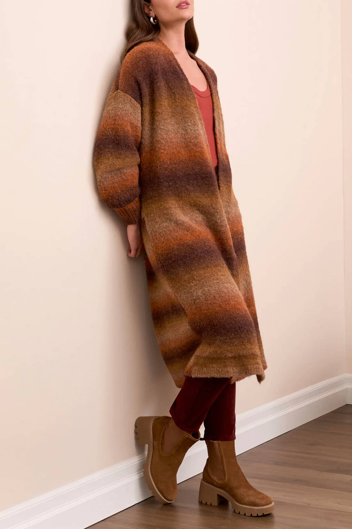 TRIBAL Long Sweater Cardigan in dark toffee - women's cardigan - view 4