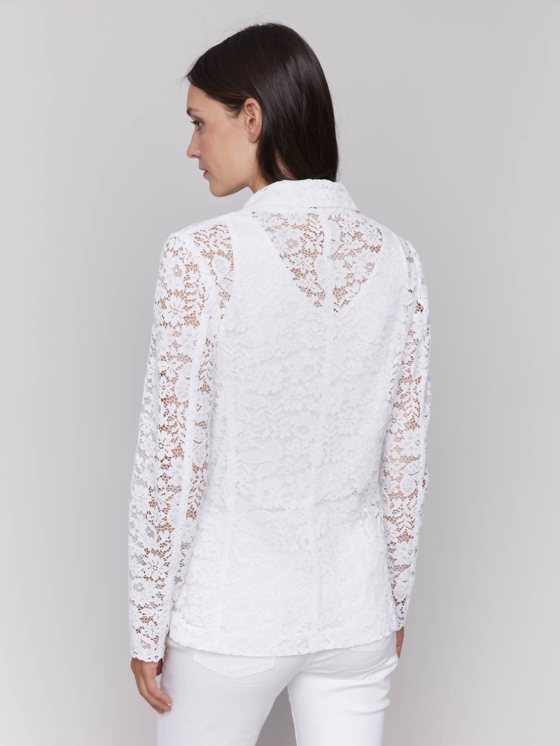 Charlie B - Lace Long Sleeve Blazer With Welt Pockets