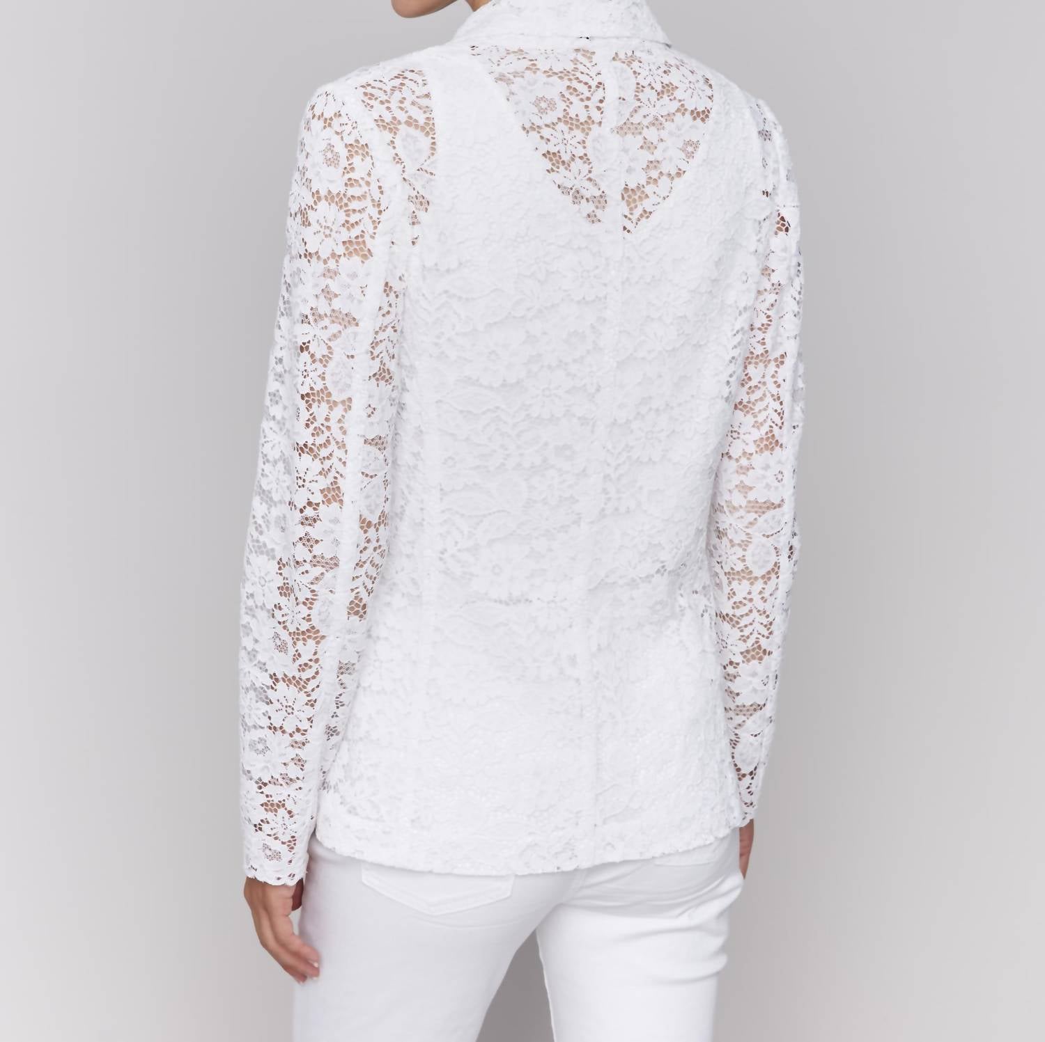 Charlie B - Lace Long Sleeve Blazer With Welt Pockets