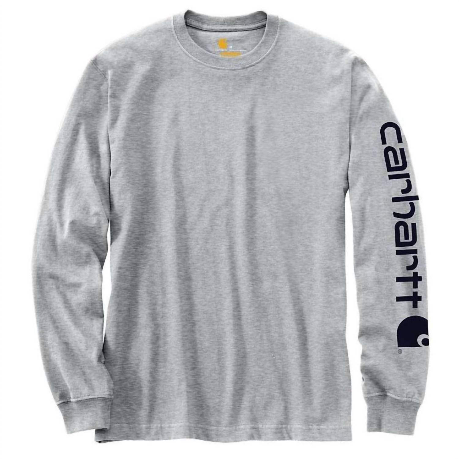 carhartt Men's Graphic Logo Heavyweight Loose Fit Top in heather grey black - men's long sleeve top