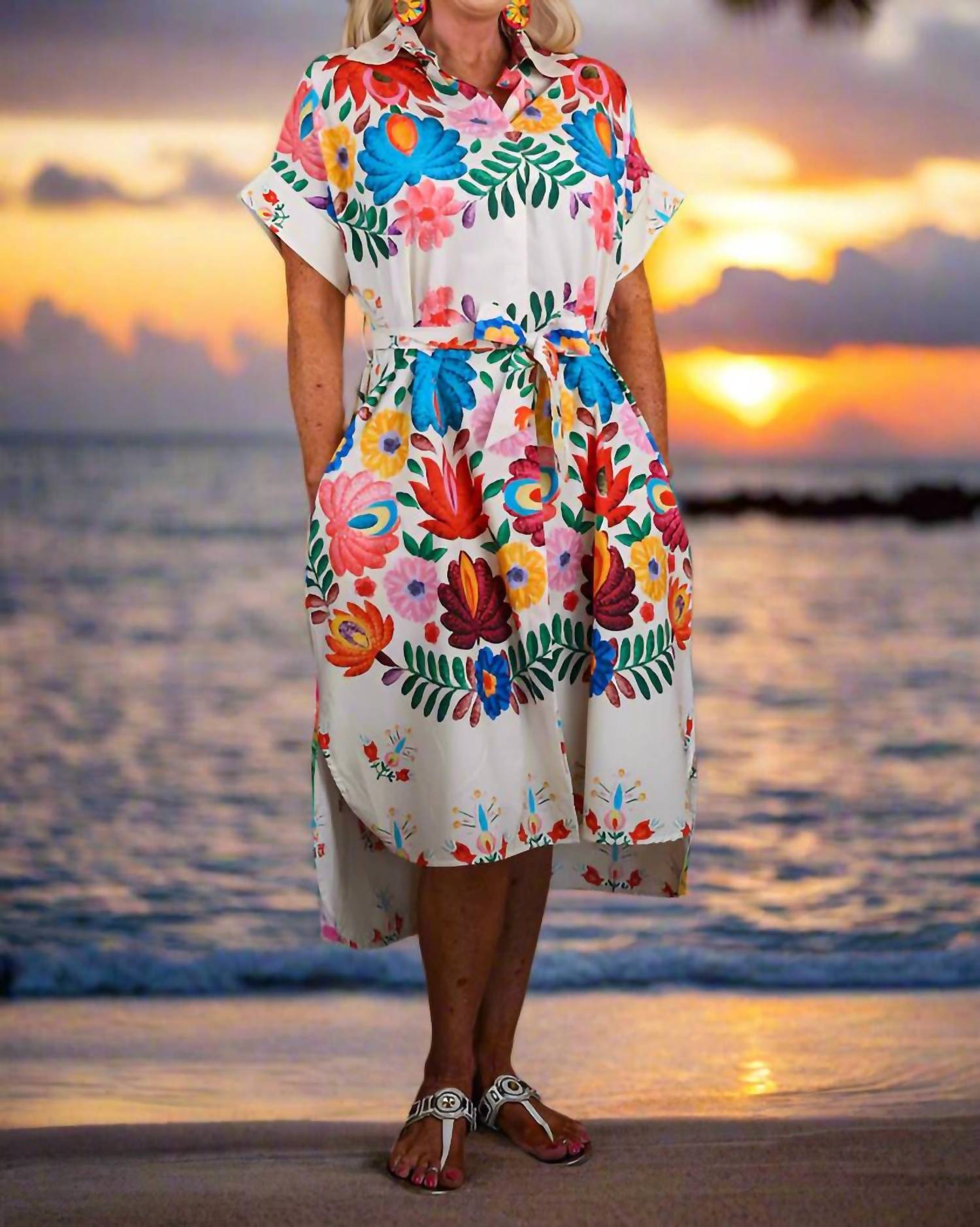 Zenara - Freya Printed Shirt Dress With Belt