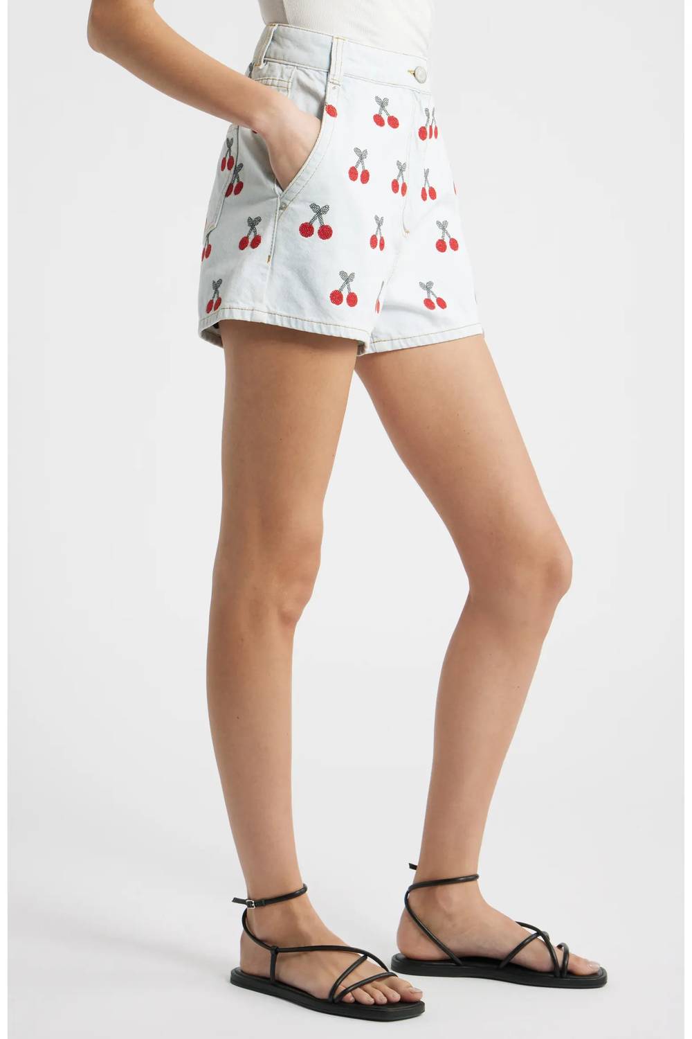 Farm Rio - Embroidered Cherry Denim Shorts