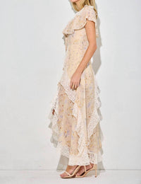Baevely by Wellmade Floral Ruffle Tiered Maxi Dress in light yellow multi - women's dress - alternate view
