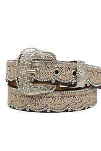 Angel Ranch Girls Lace Overlay Leather Belt in black - kids' accessory - detail view