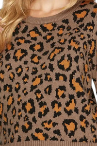 SHE + SKY Leopard Pattern Short Sleeve Sweater in mocha - women's sweater - detail view