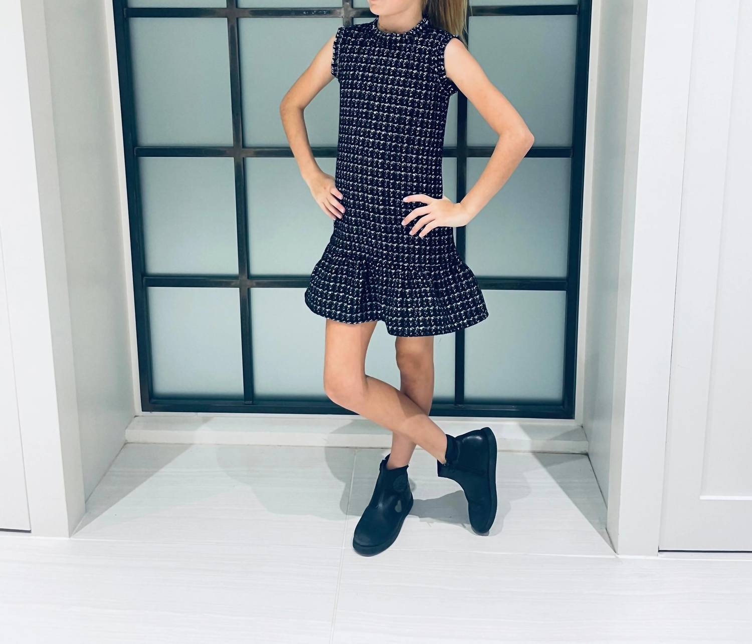 Little Olin - Girls' Tweed Sleeveless Ruffle Dress