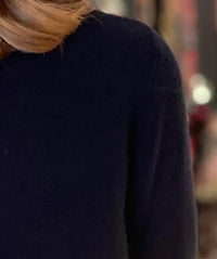 REPEAT cashmere Organic Cashmere Crewneck Top in navy - women's sweater - detail view
