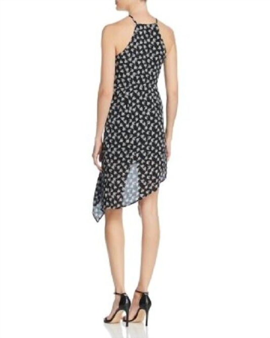 Aqua - Floral Print Halter Crepe Asymmetrical Hem Mini Dress