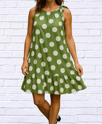 Calypso - Tie Neck Gauged Trapeze Dress