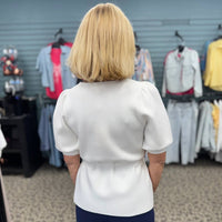 Entro - Tie-waist Puff Sleeve Knit Top
