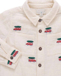 PINK CHICKEN Kid's Embroidered Jack Shirt in tree farm - kids' shirt - detail view