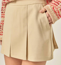 English Factory - Women's Pleated High Waisted Twill Skort