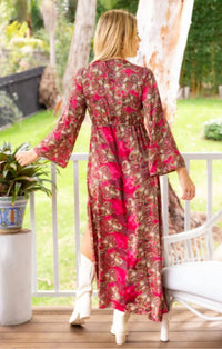 Cienna Sofia Flare Sleeve Dress in red multi - women's dress - detail view