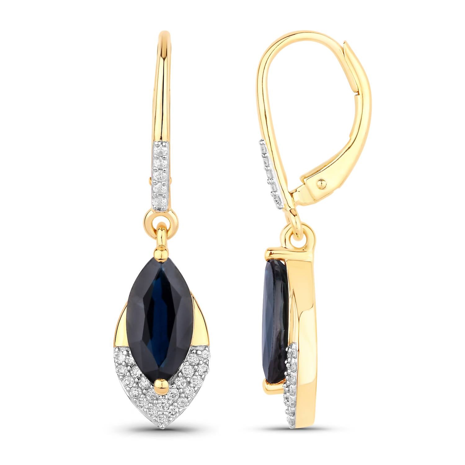 Diana M Jewels Women's Marquise Natural Sapphire Stud Earrings (2.79 Ct) - Signature in 14k yellow gold - women's jewelry - detail view