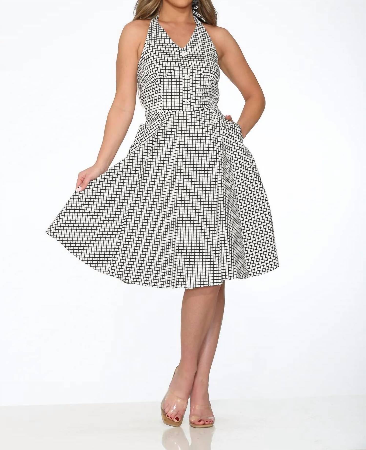 Orchid Bloom - Checkmate Halter Swing Dress