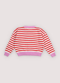 The New Society Marigold Jumper in tulip red pink lavander stripes - kids' sweater - view 5