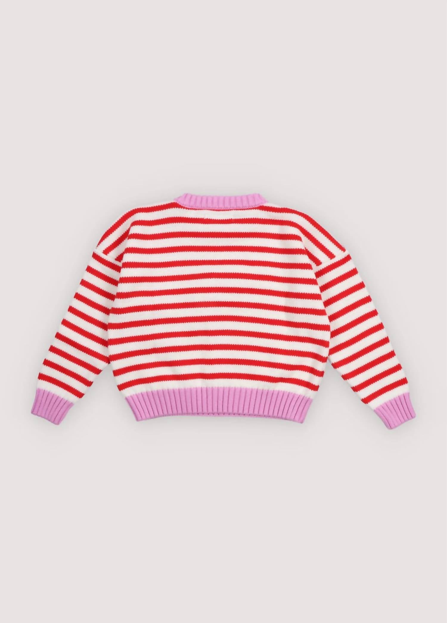 The New Society Marigold Jumper in tulip red pink lavander stripes - kids' sweater - view 5