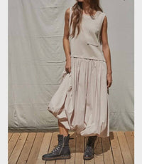 By Together - Women's Knit Cotton Drop Waist Bubble Hem Midi Dress