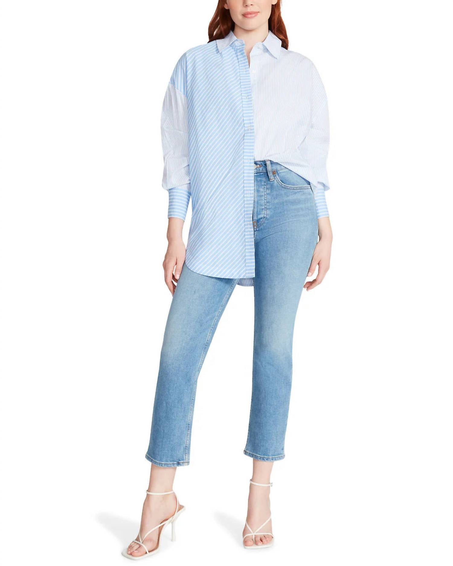 STEVE MADDEN Poppy Button Front Shirt in blue - women's long sleeve top
