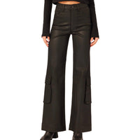 DL1961 - Women's Women's Hepburn Wide Leg High Rise Vintage Jean in black cargo coated - women's pants