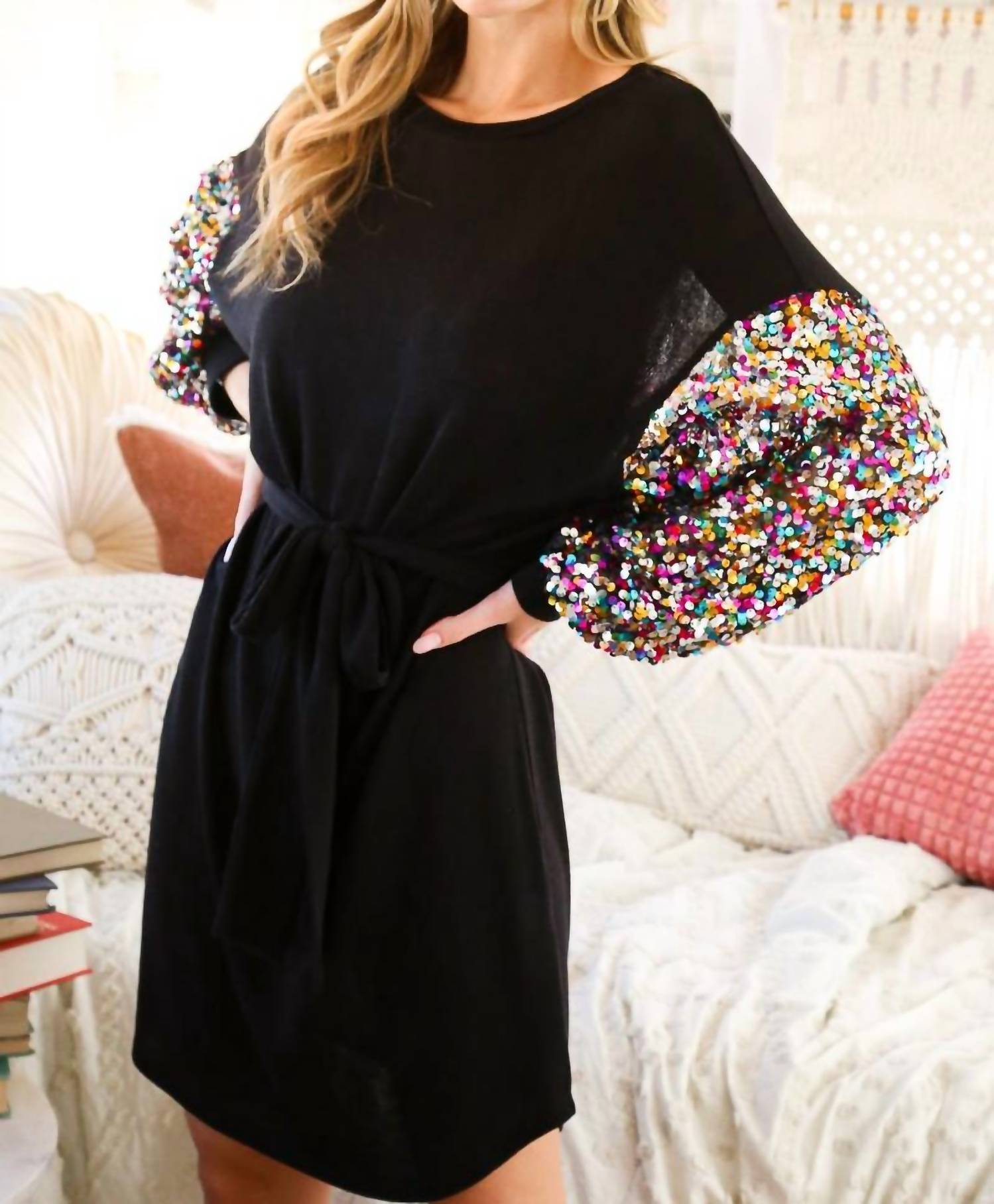 Vine & Love - Sequin Sleeve Dress
