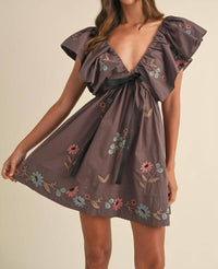 Mable - Galatea Bow Ruffle Sleeve Babydoll Mini Dress